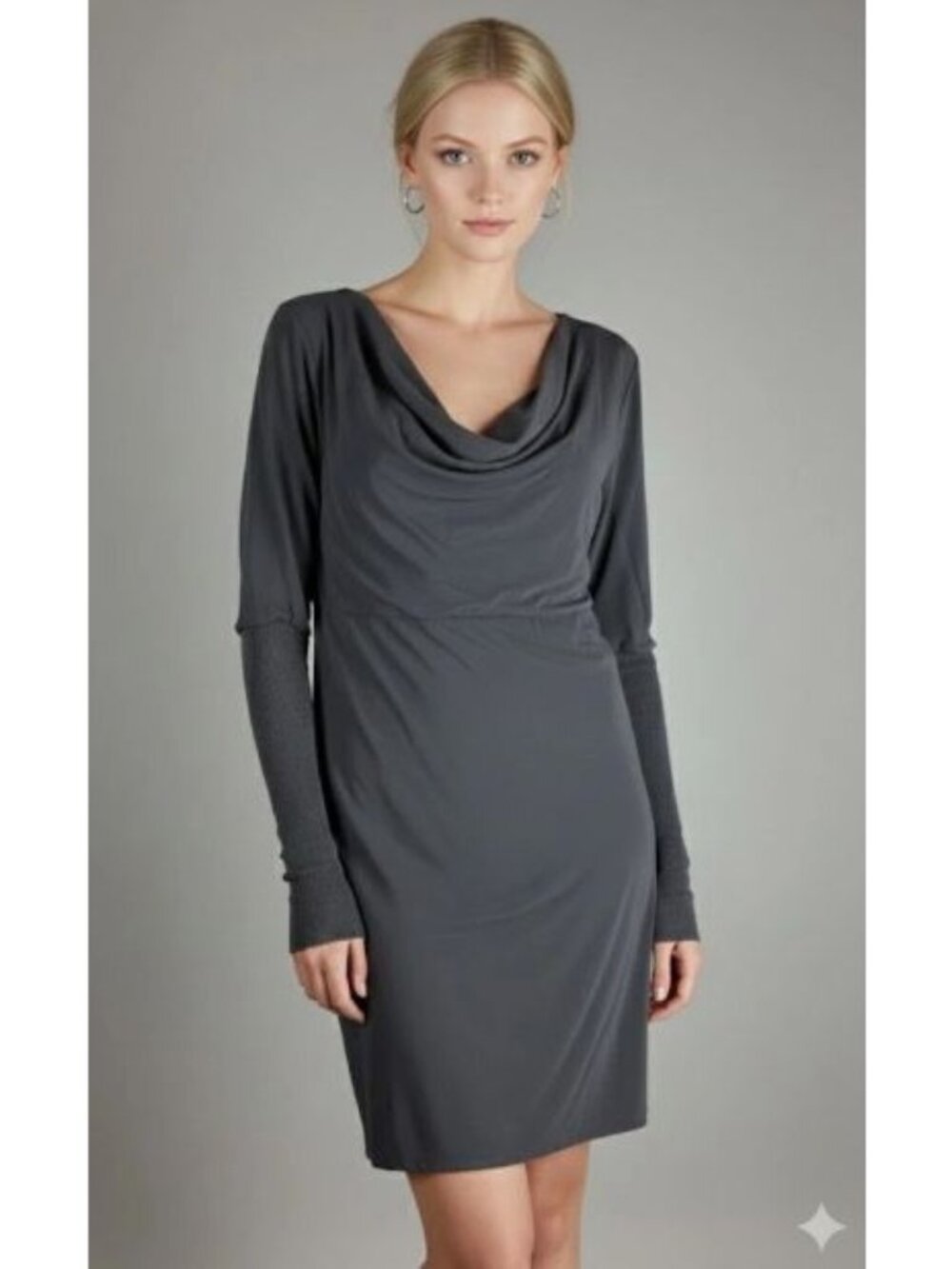 Kristensen Du Nord Gray Silk Cashmere Long Sleeve Draped Dress Italy Size 2 Medi